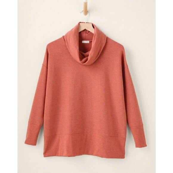 Garnet Hill Womens Ginger Heather Cowl Neck Knit Tunic Top XS Oversized Tencel - Picture 1 of 7
